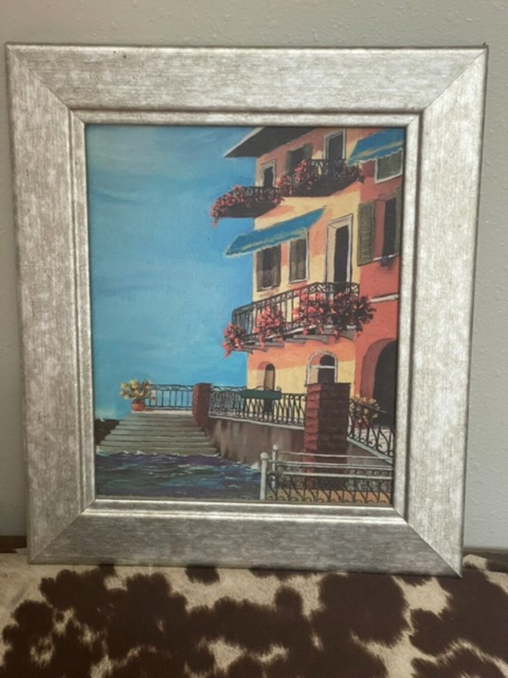 Framed 11X13 Acrylic painting of Amalfi Coast unknown artist